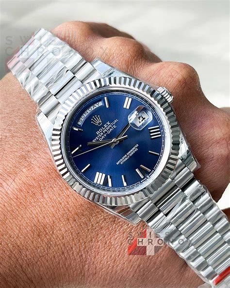 rolex day date blue dial leather|rolex day date blue face.